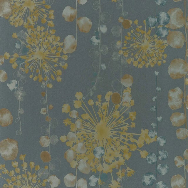 Harlequin Moku Wallpaper in Graphite/Mustard For Sale