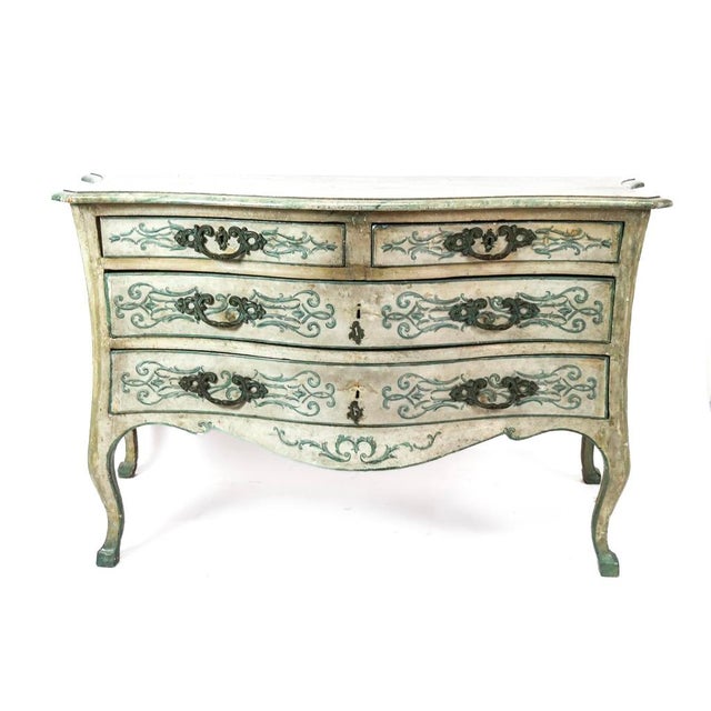 18th- early 19th Century Venetian Painted Commode. Commode features a serpentine front and faux marble top. Chest has two...