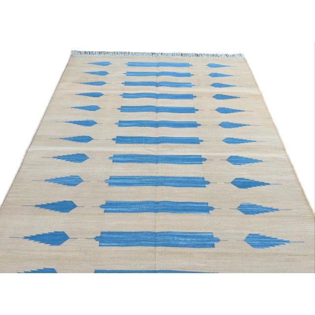 Cream Not Yet Made - Made To Order Handmade Cotton Natural Vegetable Dyed Cream and Sky Blue Striped Rug - 12'x15' For Sale - Image 8 of 11