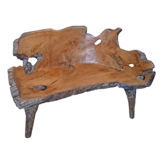 Andrianna Shamaris Organic Cerused Teak Wood Bench For Sale