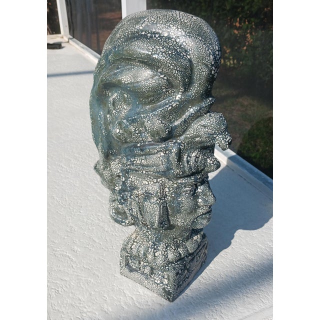 Gray Late 20th Century Ancient Hawaiian Warrior Chief Vintage Ceramic Sculpture For Sale - Image 8 of 11