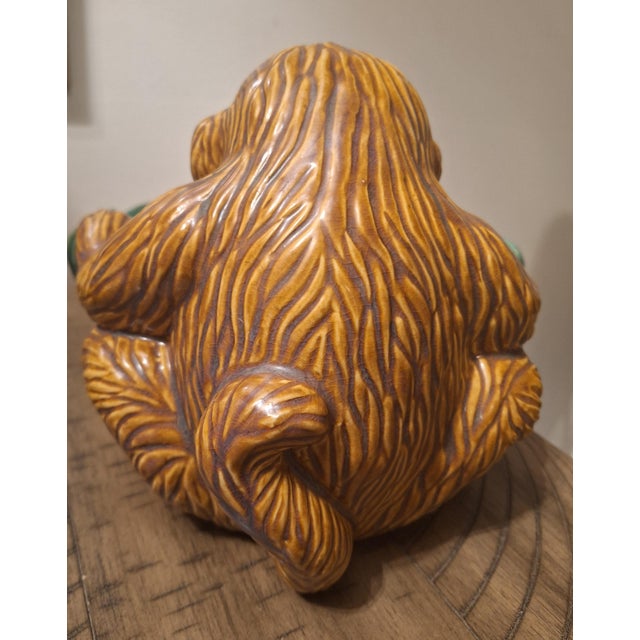1970s Mid-Century Majolica Style Ceramic Monkey Leaf Centerpiece Bowl For Sale - Image 5 of 6