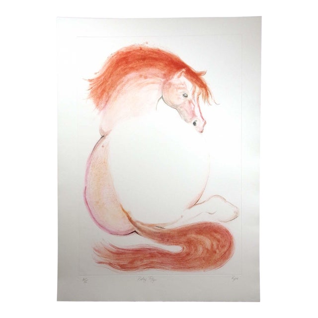 William Papas "Resting Filly" Hand Signed Art Color Etching Horse Equine, For Sale