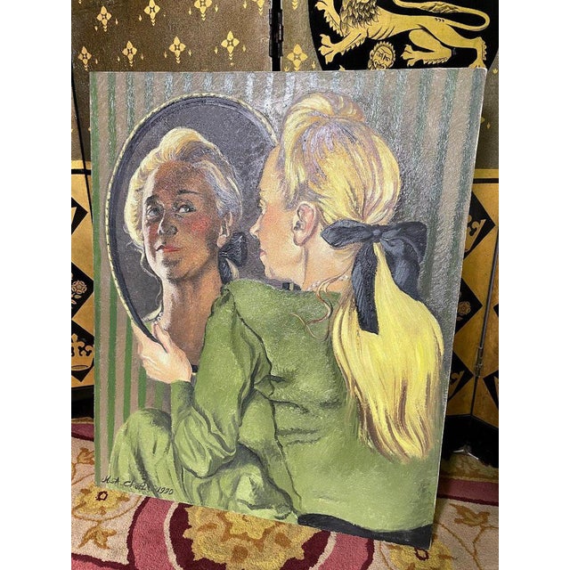 Marie-Antoinette Chalus, Portrait of Woman, 1990, Oil on Canvas For Sale - Image 6 of 6