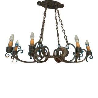 18th Century Hand-Forged & Hammered French Iron Chandelier For Sale