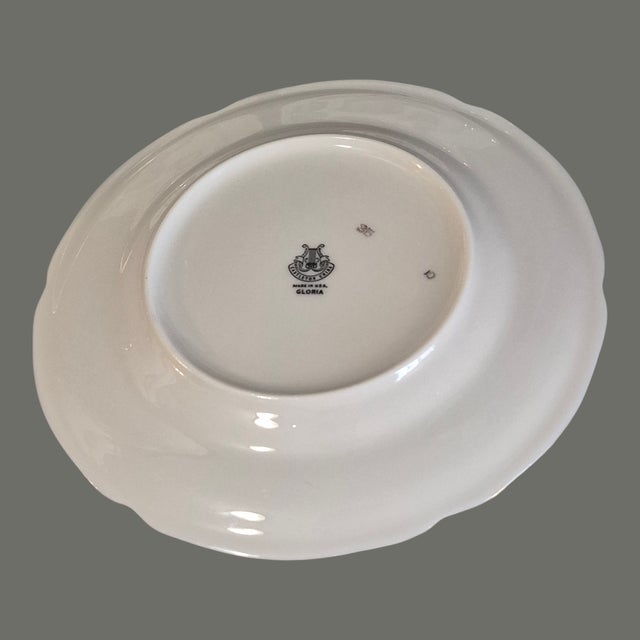 Mid 20th Century Set of Four Dessert Plates Castleton Gloria Porcelain Taupe Roses Blue Band 22Kt Gold Trim For Sale - Image 6 of 6