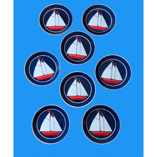 Late 20th Century Vintage Nautical Themed Design Plates With Sailboat - Set of 8 For Sale - Image 5 of 10