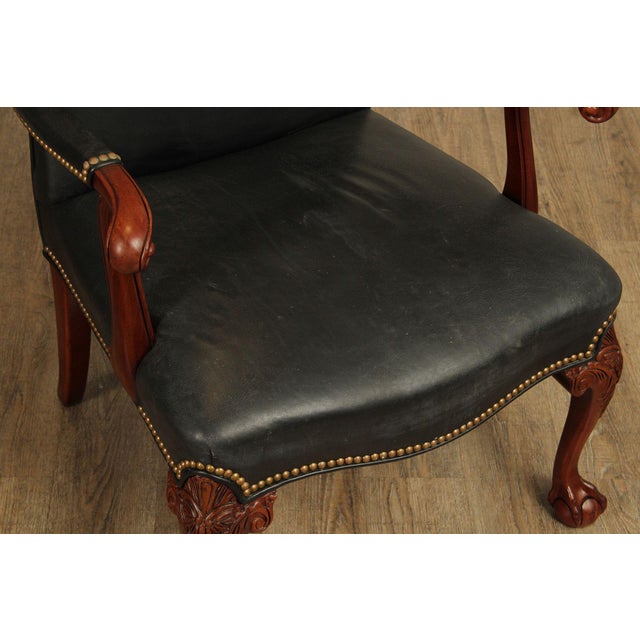 Late 20th Century Hickory Chair Georgian Style Leather Library Armchair For Sale - Image 5 of 12