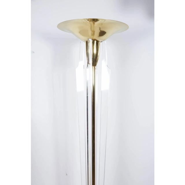 Late 20th Century Italian Brass and Lucite Torchiere/ Standing Lamp For Sale - Image 5 of 8