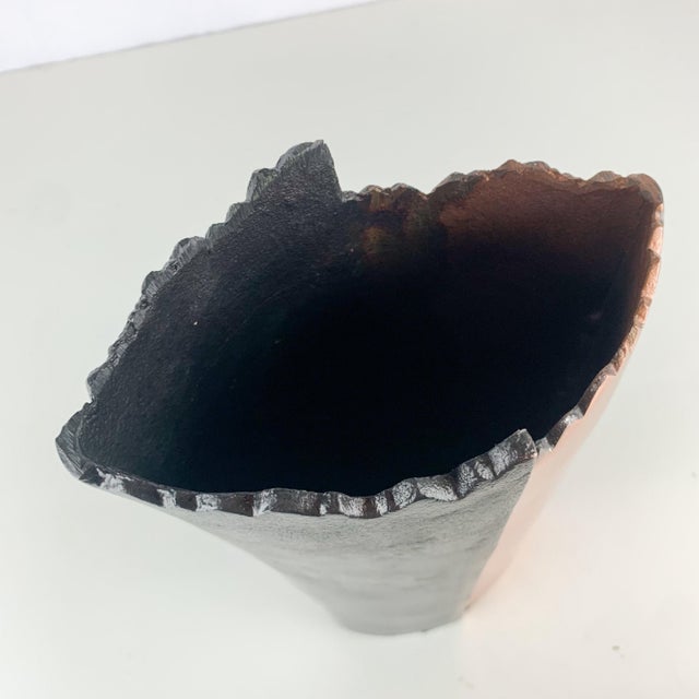 Mid-Century Modern Style Brutalist Aluminum Dipped Copper Jagged Mouth Vase For Sale - Image 4 of 7
