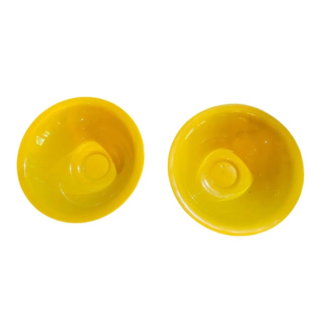 Early 20th Century Chinese Imperial Yellow Peking Glass Bowls on Stands - a Pair For Sale - Image 4 of 7