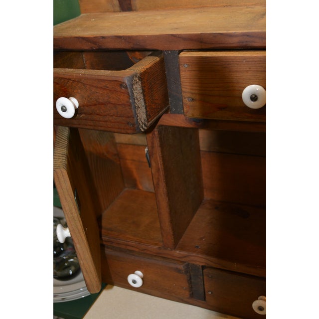 VTG 1921 Furniture CoHandmade Wood Wall Cabinet W/Shelf 6 SML Drawers/2 Cupboards For Sale - Image 9 of 11