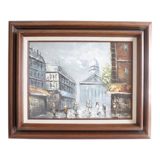 Mid-Century Parisian Street Scene Impressionist Oil Painting - Framed For Sale