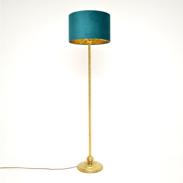 Blue Vintage French Brass Rope Twist Floor Lamp, 1960s For Sale - Image 8 of 8