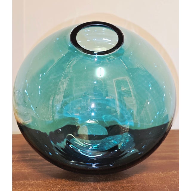 Late 20th Century Contemporary Studio Glass Gradient Vase in Teal and Charcoal For Sale - Image 5 of 12