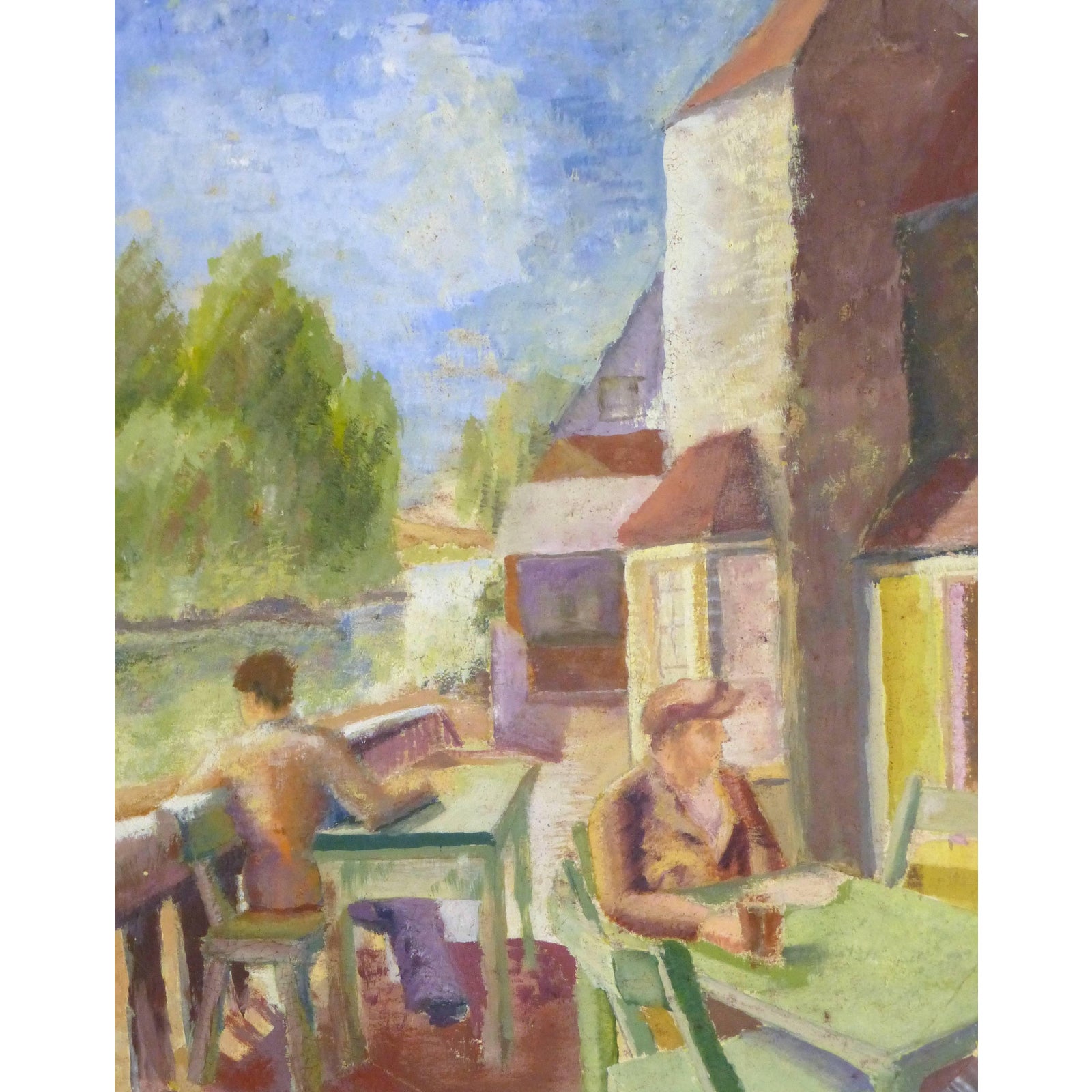 Clive Carpenter Vintage Watercolor Painting On The Terrace