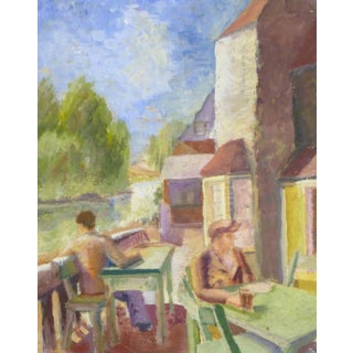 Clive Carpenter, Vintage Watercolor Painting - on the Terrace For Sale