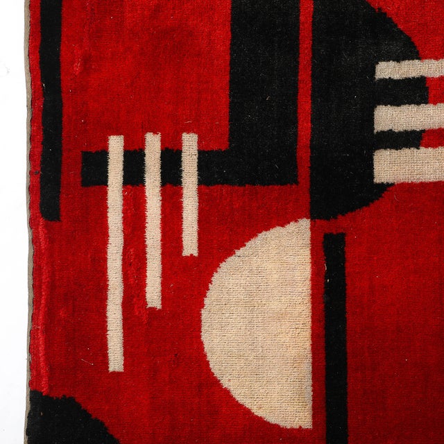 1930s Documented Art Deco Machine Age Black, White, & Red Cubist Tapestry For Sale - Image 5 of 14
