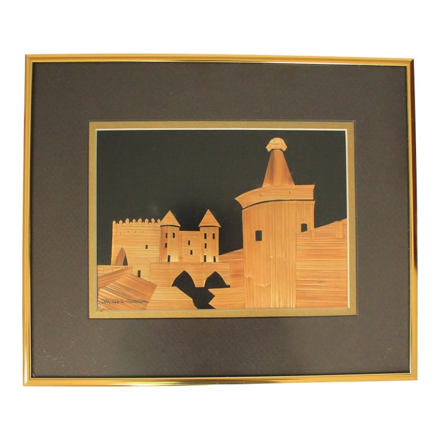 Vintage Framed Polish Folk Art Straw Wall Hanging Barbakan Museum, Warsaw For Sale