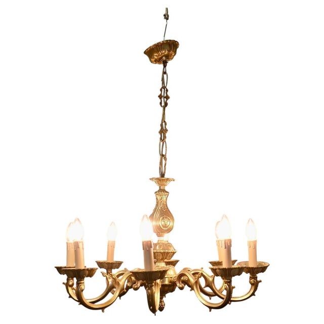 Large French Gothic Style Gilded Brass Chandelier, 1980s For Sale - Image 9 of 9