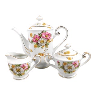 1960s Albion White Floral Teapot, Sugar Bowl and Creamer From Japan- 3 Pieces For Sale