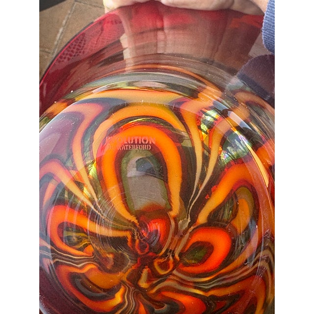 Waterford Crystal Waterford Evolution Red Crystal Bowl With Orange and Gold Swirls For Sale - Image 4 of 4