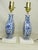 Pair of Chinese porcelain blue and white vase lamps, c.1940’s These small scale lamps have a moon-flask shaped flat body...