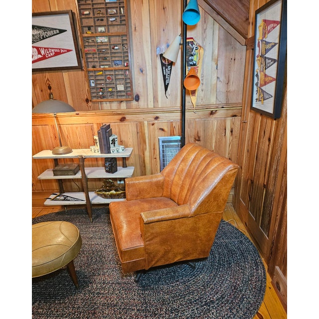 Mid-Century Modern 1970s Mid-Century Modern Faux Leather Swivel Rocker Chair For Sale - Image 3 of 17