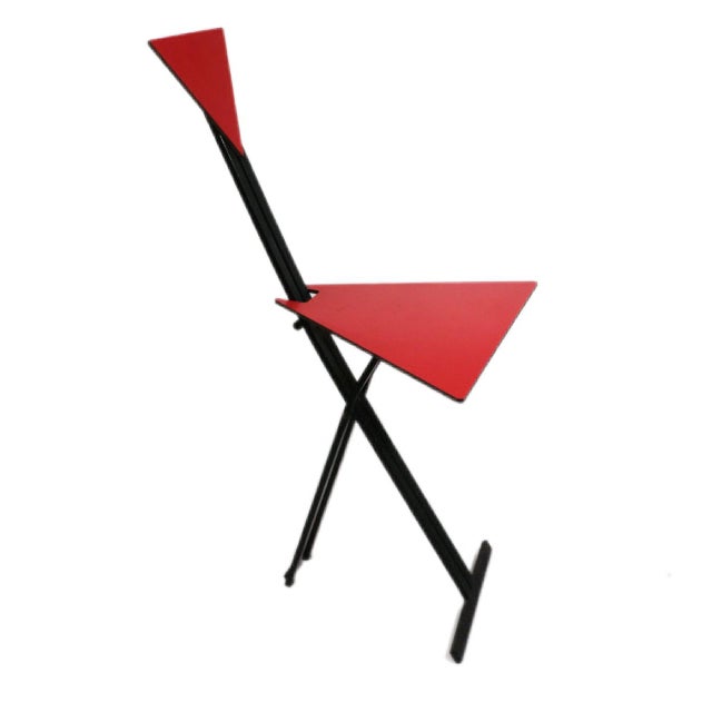Postmodern Folding Chairs With Triangular Red Seats, Set of Four Circa 1985 Italy For Sale - Image 15 of 17