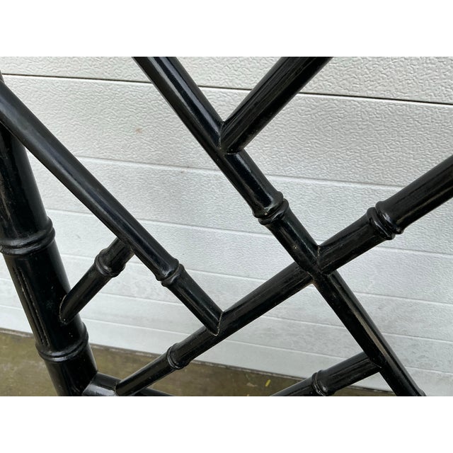 Black Set of 4 Vintage Black Laquer Chinese Chippendale Faux-Bamboo Dining Chairs For Sale - Image 8 of 12