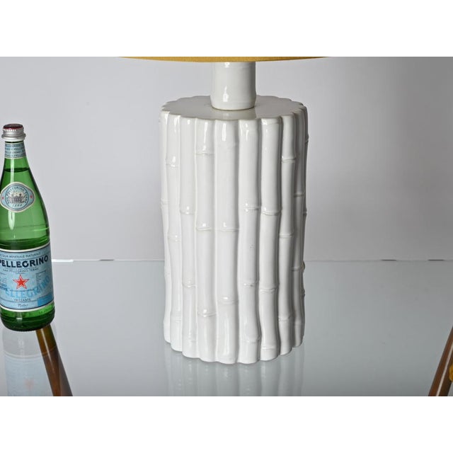 Vintage Italian Faux Bamboo and White Ceramic Table Lamp by Tommaso Barbi, 1970s For Sale - Image 3 of 16