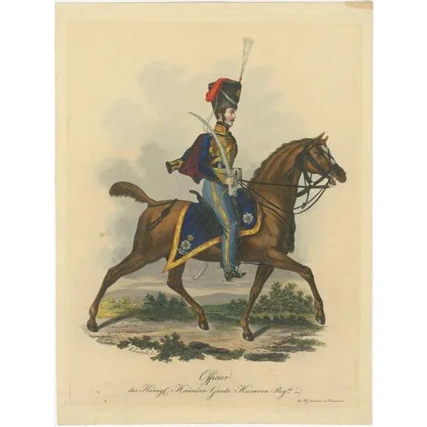 The title of this original antique print is the "königl. Hannover. Garde hussaren regt.", which translates to "royal...