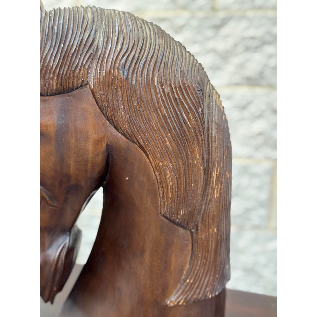 Mid 20th Century Large Hand-Carved Wood Horse Head Sculpture For Sale In Philadelphia - Image 6 of 12