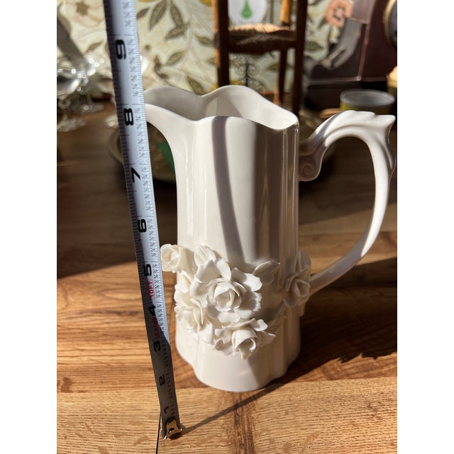 White Ceramic Floral Vintage Pitcher For Sale In Atlanta - Image 6 of 6