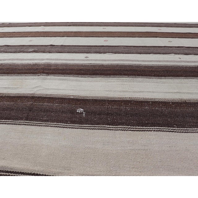 Tribal Striped Turkish Vintage Kilim Flat-Weave Rug in Brown, Mocha, and Ivory For Sale - Image 3 of 10