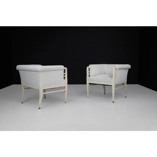 Wood Large Art Nouveau Armchairs in Bouclé Upholstery, Austria, 1910, Set of 2 For Sale - Image 7 of 13