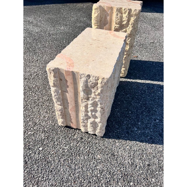 Off-white Tessellated Faux Marble Stone Side Tables - A Pair For Sale - Image 8 of 12