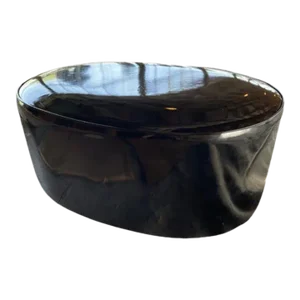 Large Pouf Ottoman – Black Faux Patent Leather Finish
