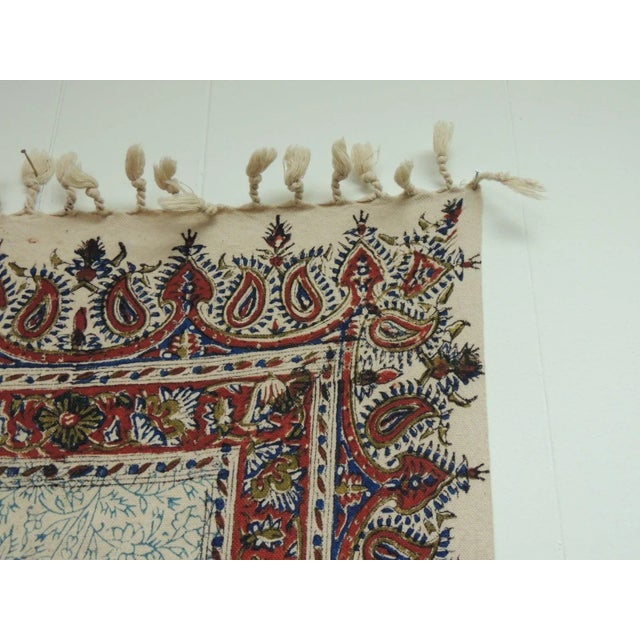 Islamic Vintage Red and Blue Paisley Hand-Blocked Cloth with Fringes For Sale - Image 3 of 7