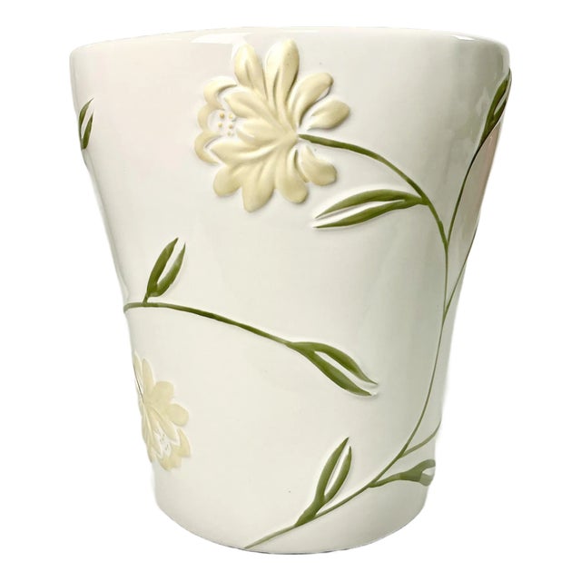 2019 Contemporary Art Nouveau Boho Chic Croscill Penelope Ceramic Wastebasket. For Sale