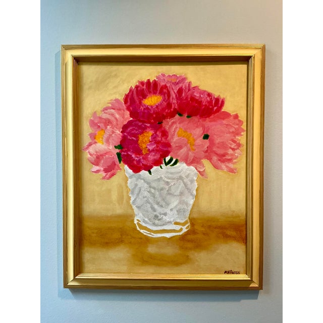 Impressionist Style Floral Still Life Original Acrylic Paintings (Triptych -Set of 3) Framed For Sale - Image 4 of 12