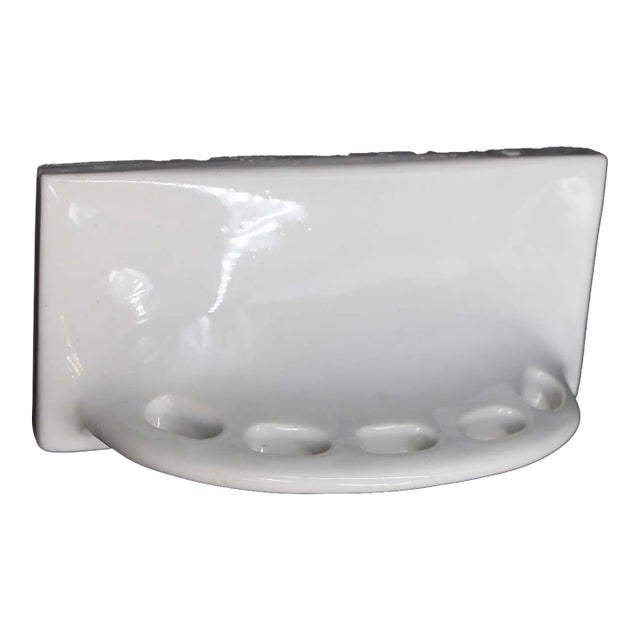Vintage 6 In. Ceramic White Wall Toothbrush Holder For Sale