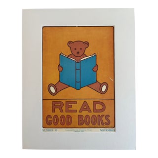 Original Vintage 1939 Character Culture Poster "Read Good Books " 16x20 Mat For Sale