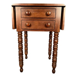 Mid 20th Century American Solid Birch Drop Leaf Side Table by Davis Cabinet Co., Two Drawer Nightstand For Sale