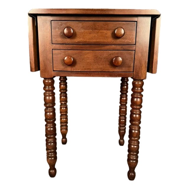 Mid 20th Century American Solid Birch Drop Leaf Side Table by Davis Cabinet Co., Two Drawer Nightstand For Sale