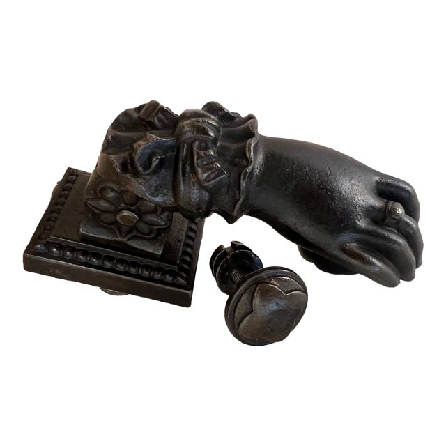French Hand Cast Iron Door Knocker and Back Piece, 19th Century For Sale