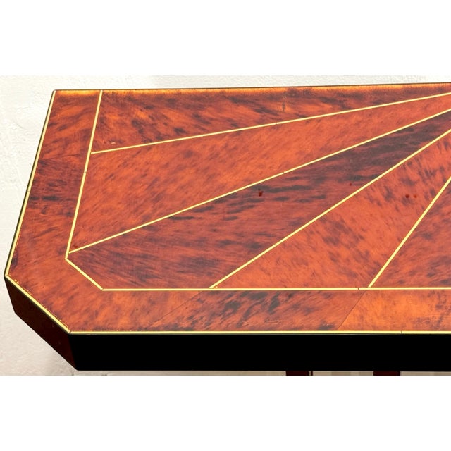 Brown Modern Faux Tortoiseshell Inlaid & Brass Console Table For Sale - Image 8 of 11