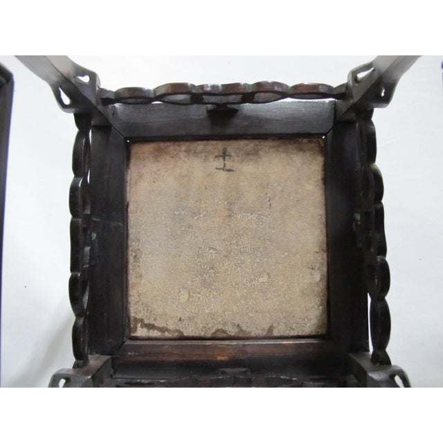 Antique Chinese Marble Inset Carved Wood 3 Step Tier Scholar Display Stand For Sale - Image 13 of 14