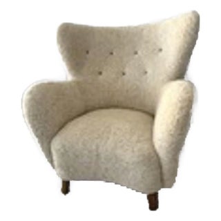 Large 1940's Scandinavian Sheepskin / Shearling Lounge Chair For Sale