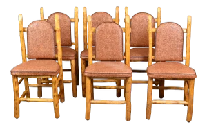 1950s Rustic Cedar Log Dining Side Chairs - Set of 6
